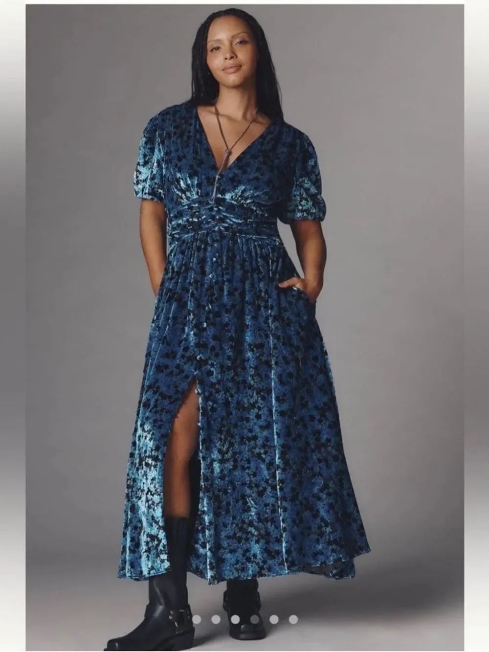 Anthropologie The Katerina Velvet Black and Blue Floral Maxi Dress $228 - Picture 2 of 5